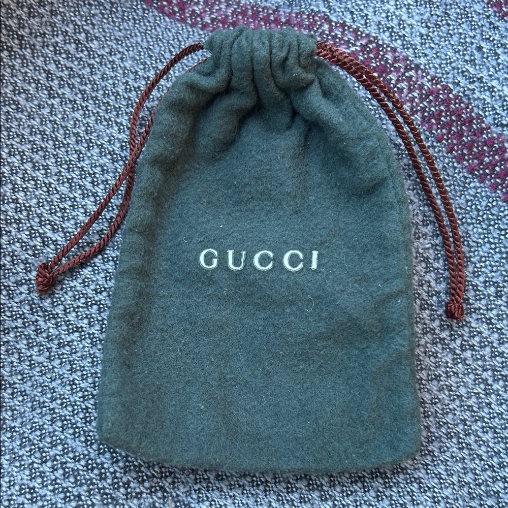 Gucci Small Luxury Vintage Green Flannel WBrown Draw Strings Storage Pouch